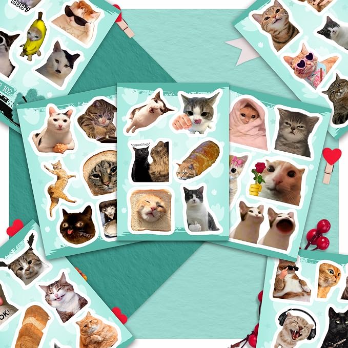 100Pcs Cat Meme Stickers, Funny Cat Sickers for Water Bottle - Pet Meme Party Decorations, Favors - Funny Decals - Gift for Women & Men