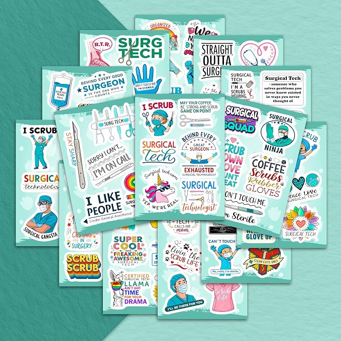 100Pcs Surgical Tech Stickers for Water Bottle, Laptop, Scrub Tech Stickers - Surgical Technologist Gifts Bulk - Gift for Women & Men