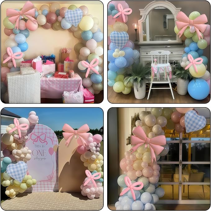 Goose Balloon Arch Kit Pastel Pink Blue Sage Green Balloons Garland Bow Gingham Heart Foil Balloon One Silly Goose Birthday Party Decorations Girl Dusty Pink Blue Yellow Duck Baby Shower Gender Reveal