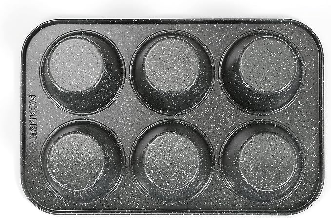 Monfish Jumbo Deep Muffin pan 6 cup large cupcake pan gray granite finish Carbon steel muffin tin 3.5x3inch cup (deep 6 cup)