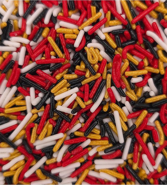NCS San Francisco Game Day Red, Black, White & Gold Jimmies Edible Sprinkles – Cupcake, Cake & Cookie Decorations, 7 oz
