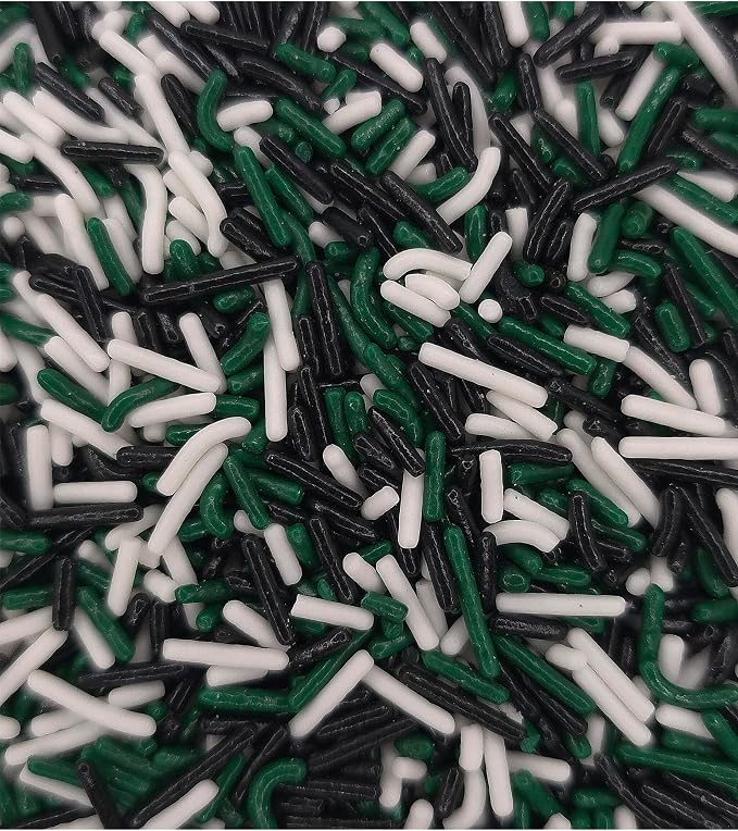 NCS New York Game Day Green, White & Black Jimmies Edible Sprinkles – Cupcake, Cake & Cookie Decorations, 7 oz