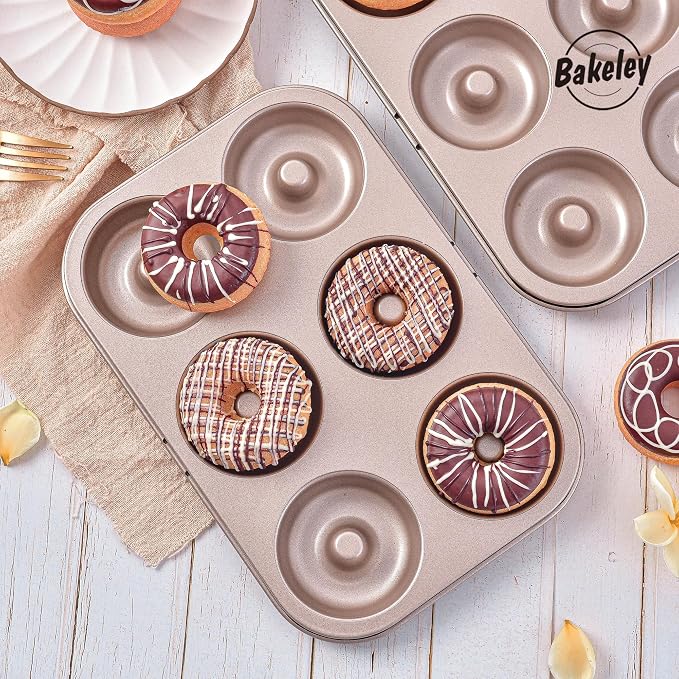 Non-stick 6-Cavity Donut Pans,Set of 2,Ring Doughnut Pan,Donut Pan for Baking(Champagne Gold)