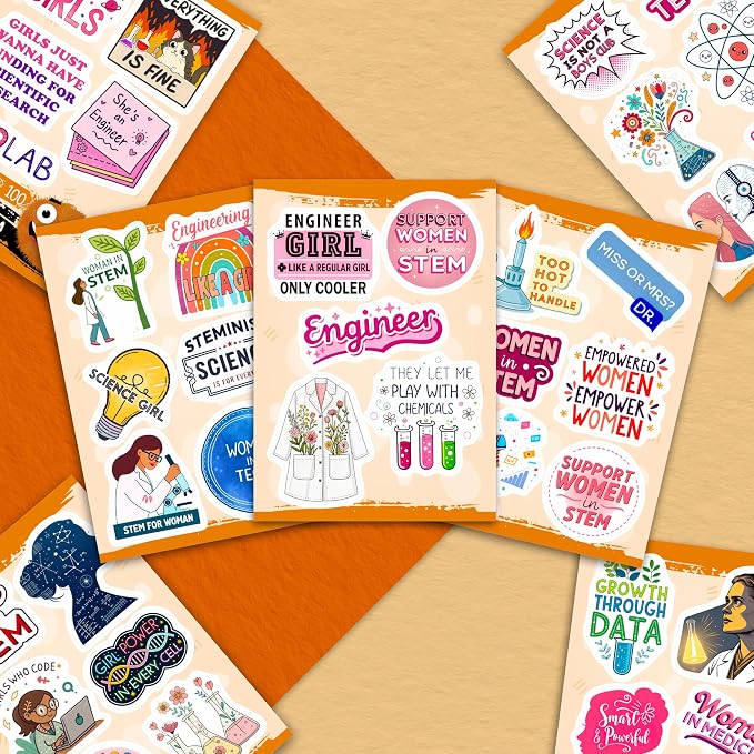 100Pcs Women in Stem Stickers for Water Bottle, Laptop - Woman in Science Stickers - Engineering, Women in Stem Gifts, Science Party Supplies - Gift for Women & Men