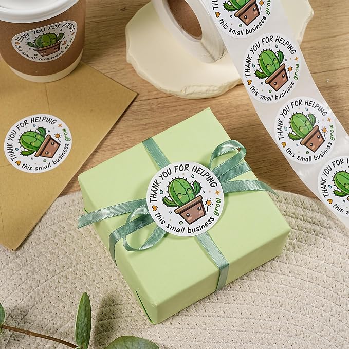 WRAPAHOLIC 2 Inch 500 Total Business Stickers Roll - Cactus Small Business Grow Design, Thank You Lables, Shipping Stickers for Party Decorations