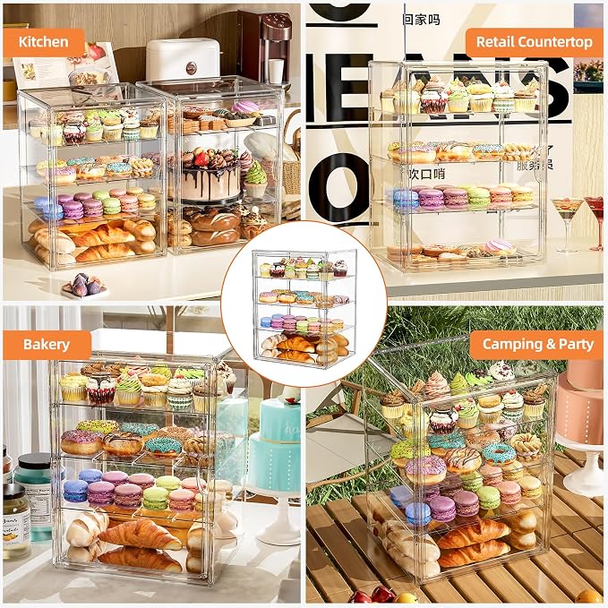4 Tier Cupcake Stand Acrylic Cardboard Cupcake Tower Holder, Dessert Pastry Cookie Display Stand Case with Lid for Birthday Wedding Party Decoration, Large Adjustable Bread Box, XXXL