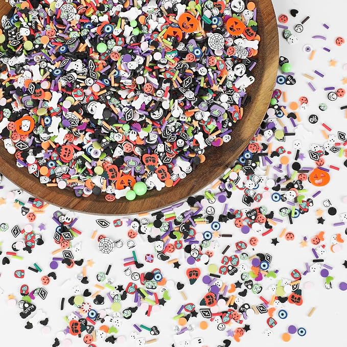 DIYASY 180g Fake Halloween Sprinkles, 6.35oz Non-Edible Polymer Clay Slices | Halloween Mini Faux Sprinkle for Crafts Art DIY Cake Decoration Plastic Slime Card Filler Nail Supply 12 Styles