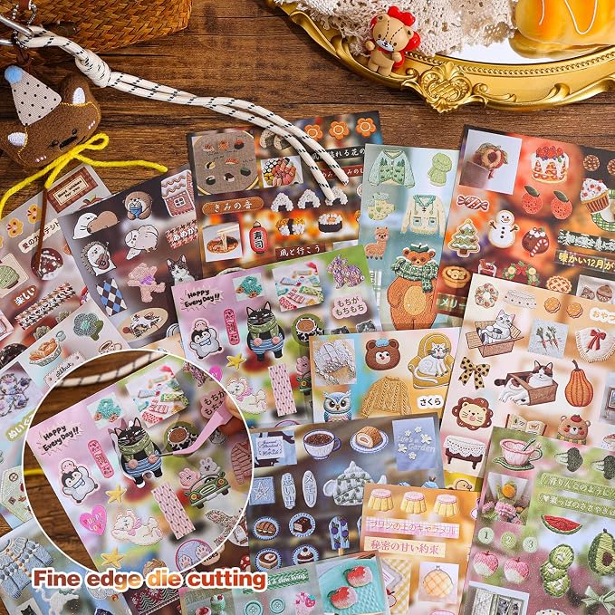 Girl's Japanese Retro Sticker Book, 700+ Kawaii Old Showa Style Embroidered Stickers, Cute Animal Theme for DIY Scrapbooking Journaling Handbook Decoration