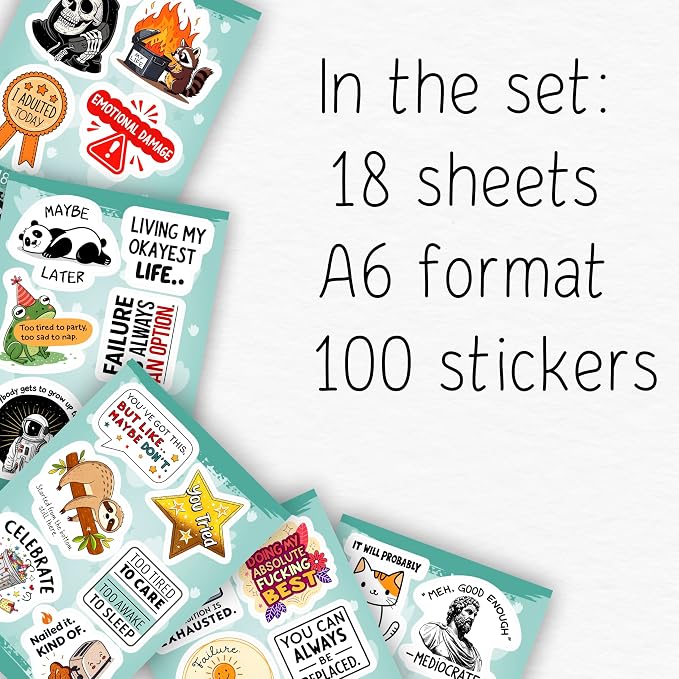100Pcs Demotivational Stickers for Adults for Water Bottle & Laptops - Snarky, Sarcastic Stickers - Dark Humor Decals - Demotivational Gift for Women & Men