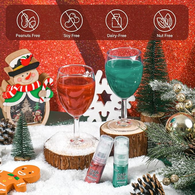 Christmas Edible Glitter Spray, Green & Red Edible Glitter for Cocktails, Cobakey Luster Dust Edible for Cake Decorating, Drinks, Baking, Chocolate, Strawberrie 5g/2 Bottles