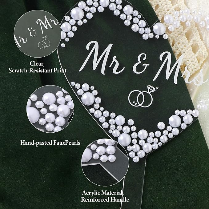 Coucoland Mr and Mrs Cake Topper - Heart Wedding Cake Decor with Elegant Pearls for Engagement Bridal Anniversary