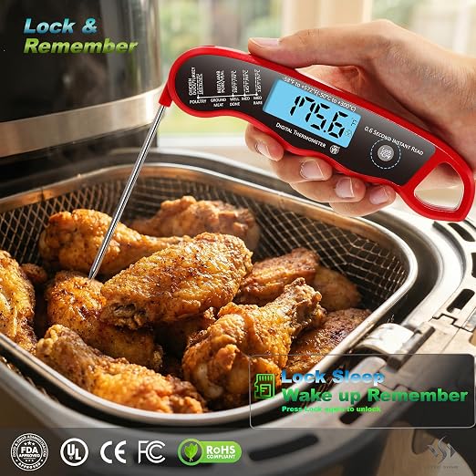 0.6S Instant Read Digital Meat Thermometer Pen for Outdoor BBQ, Grilling, Smoking, Oven Baking, Oil, Candy with Factory-Calibrated Waterproof Magnetic Backlit Flip Display, Motion Sensor.