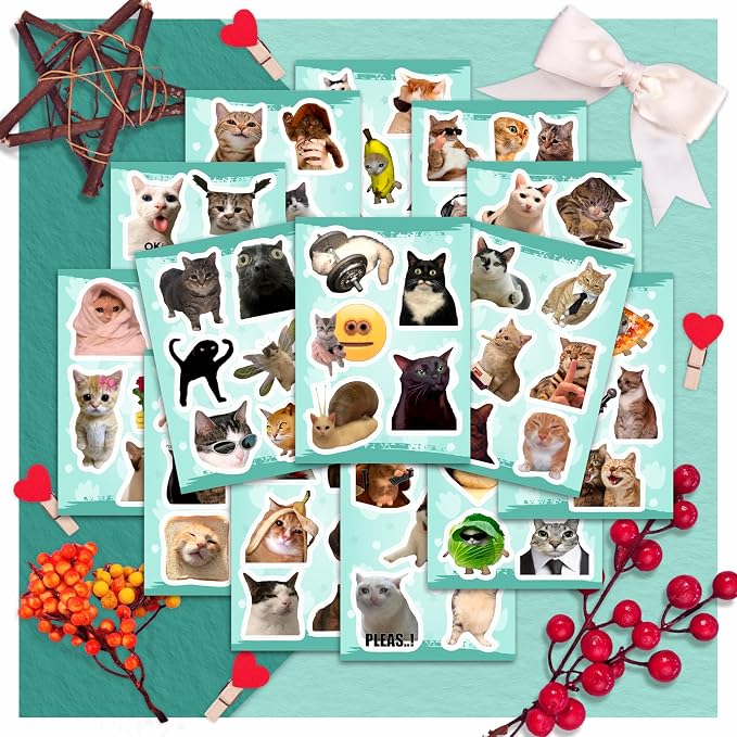 100Pcs Cat Meme Stickers, Funny Cat Sickers for Water Bottle - Pet Meme Party Decorations, Favors - Funny Decals - Gift for Women & Men
