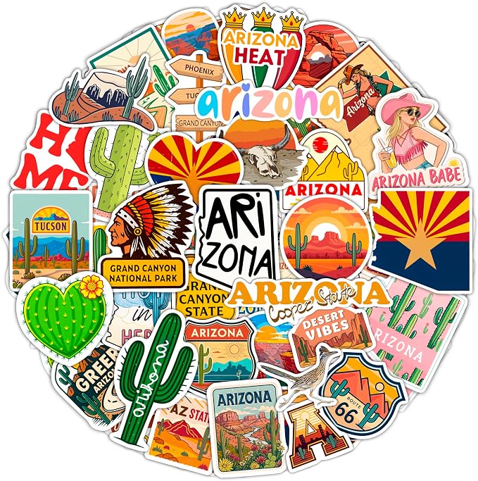100Pcs Arizona Stickers Small for Water Bottle, Laptops, for Luggage - Arizona Gifts and Souvenirs, Party Supplies - Gift for Women & Men