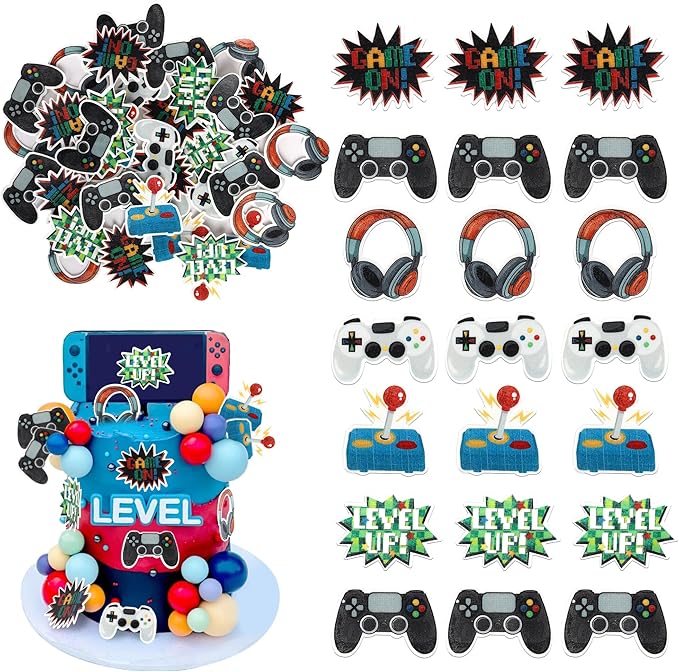 60 PCS Edible Video Game Cupcake Toppers GamePad Cake Decorations Edible Game On Controllers Cupcake Picks for Game Theme Baby Shower Boys Girls Birthday Anniversary Party Food Decorations Supplies