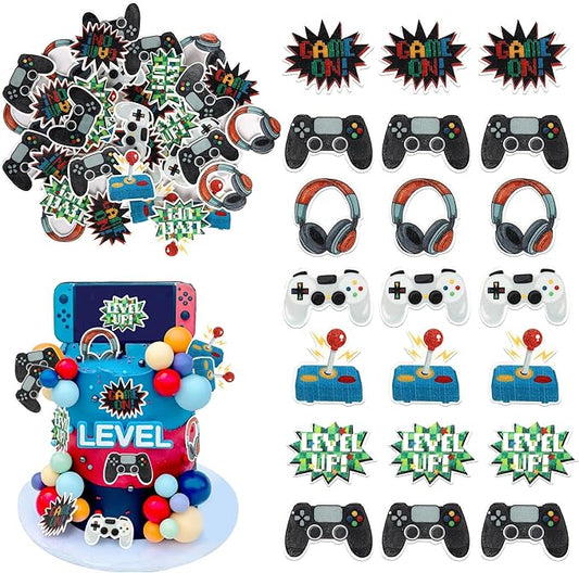 60 PCS Edible Video Game Cupcake Toppers GamePad Cake Decorations Edible Game On Controllers Cupcake Picks for Game Theme Baby Shower Boys Girls Birthday Anniversary Party Food Decorations Supplies