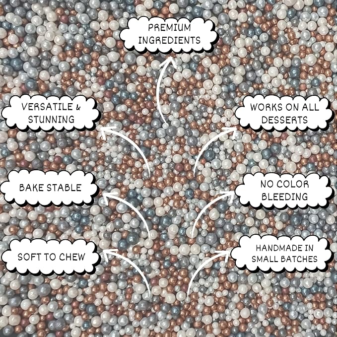 Confect Metallic Sprinkles Mix for Cake Decorating – Silver, Copper & White Pearl Edible Sugar Balls | Disco Ball Cake Toppers, Baking Decorations | Vegan, Gluten-Free, Nut-Free, Soy-Free, Dairy-Free, Palm Oil-Free- 4.2 Oz