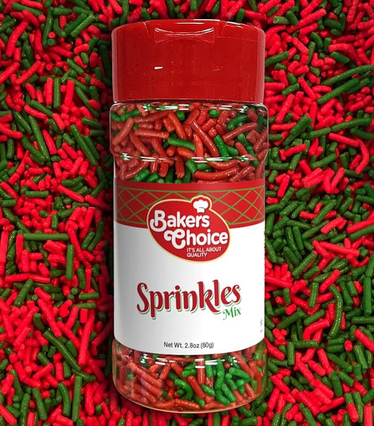 Baker's Choice Christmas Sprinkles For Baking - Sprinkles - Christmas Jimmies Sprinkles for Cookie Decorating - Dairy Free, Kosher 2.8 oz., Red & Green