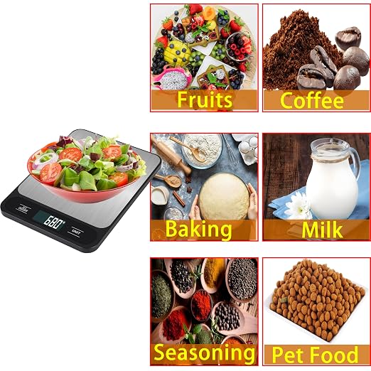 33lb/15kg USB Rechargeable Digital Kitchen Scale, Food Scale, LCD Display, High Capacity Weight Grams and Ounces for Baking Cooking and Meal Prep, 6 Units with Tare Function