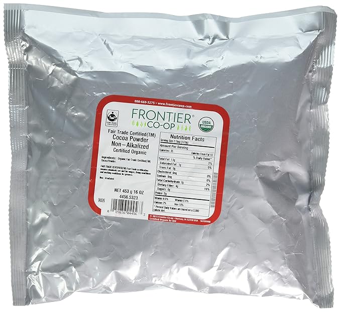 Frontier Co-op Organic Cocoa Powder, Non-Alkalized, 1lb Bulk Bag - Fair Trade, Unsweetened Cocoa for Hot Chocolate, Pastry Chef Baking, Desserts, Restaurant Supply