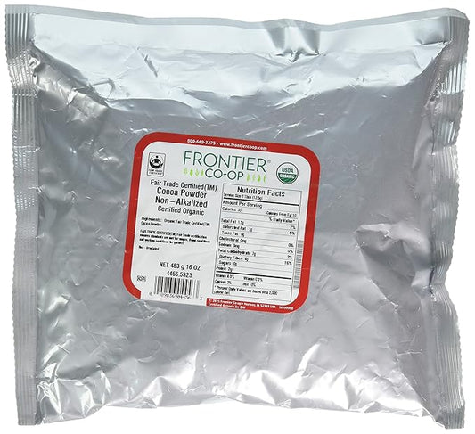 Frontier Co-op Organic Cocoa Powder, Non-Alkalized, 1lb Bulk Bag - Fair Trade, Unsweetened Cocoa for Hot Chocolate, Pastry Chef Baking, Desserts, Restaurant Supply