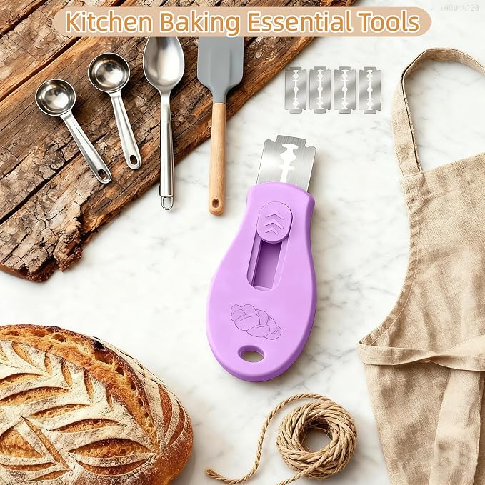 Bread Lame Sourdough Scoring Tool, Extractable & Magnetic Bread Scoring Tool, Scoring Knife for Bread Baking, Bread Razor for Homemade Bread, Sourdough Scorer Tool, Includes 5 Razor Blades-Purple