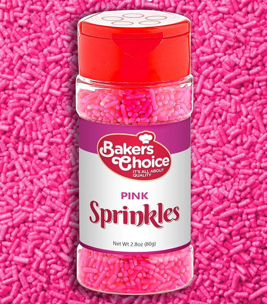 Bakers Choice Pink Sprinkles for Baking - Jimmies Sprinkles for Ice Cream Toppings - Dairy Free, Kosher 2.8 oz