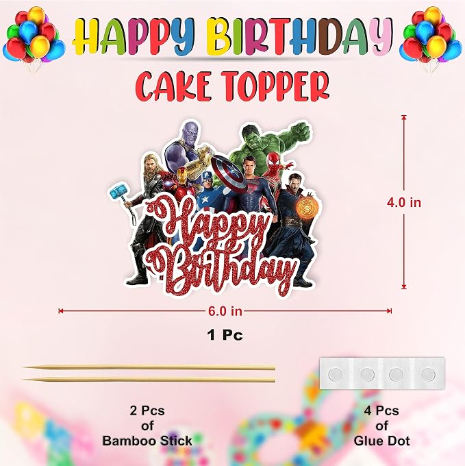 Superhero Happy Birthday Cake Topper – Comic Theme Party Decorations | Perfect for Men & Adults Celebrations | Ideal for Cakes, Cupcakes & Party Décor