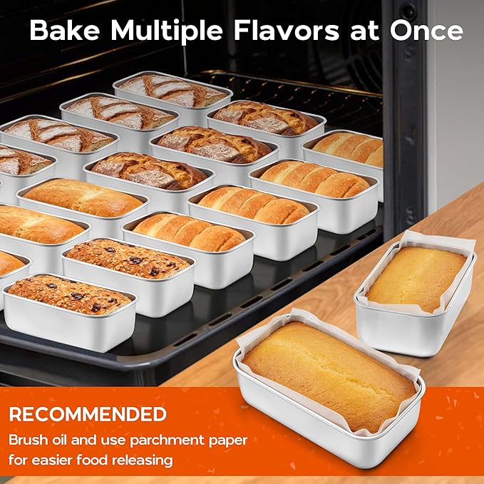 Onader 3 Pcs Mini Stainless Steel Bread Baking Pan, Mini Loaf Pan Set, Small Banana Bread Tins, 6¼ x 3⅝ Inch Meatloaf Pan, Non Toxic, Oven & Dishwasher Safe