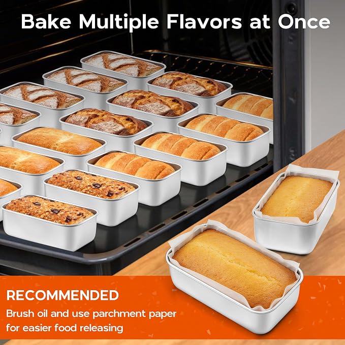 Onader 12 Pack Mini Loaf Pan for Baking Bread, 6¼ x 3⅝ Inch Stainless Steel Bread Pan, Small Meatloaf Baking Loaf Pan for Homemade Sourdough Brownie Cake, Dishwasher Safe