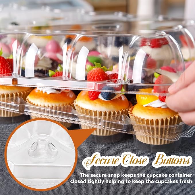 NPLUX 24 Count Cupcake Containers 15 Pack Cupcake Holders with Detachable Tall Dome Lids Clear Plastic Stackable Cupcake Boxes for 360 Cupcakes, BPA Free, Standard Size