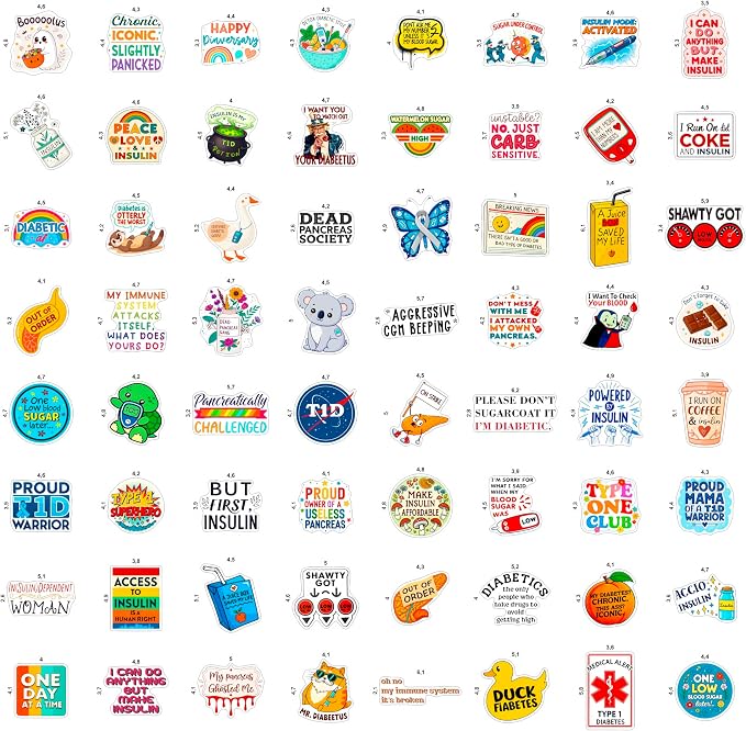 100Pcs Diabetes Stickers for Water Bottle - Diabetic Stickers and Decals - Diabetes Gifts for Diabetics - Gift for Women & Men