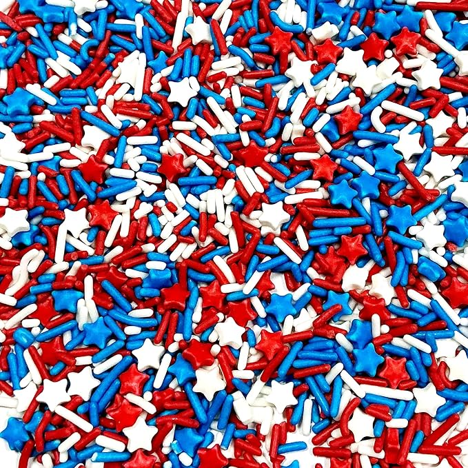 Patriotic Sprinkles Edible Red White and Blue Jimmies Star Mix Edible Sprinkles for Cake Decorating Baking Cake Cookie Cupcake 4th of July Memorial Independence Day Decorations
