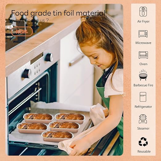 NPLUX 50 PACK Mini Cake Pans with Lids and Spoons, Rectangular Aluminum Foil Bread Pan, Mini Loaf Pans and Food Containers with Lids for Graduation Gifts Party Favors(Champagne, 6.8oz)