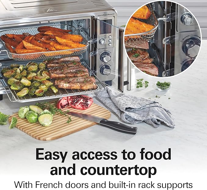 Hamilton Beach 6-in-1 XL Digital Air Fryer Toaster Oven Combo, With Easy-Access French Doors, Bake, Broil, Toast, Pizza & Reheat Functions, 0.9 cu. ft. Capacity, Stainless Steel (31191)