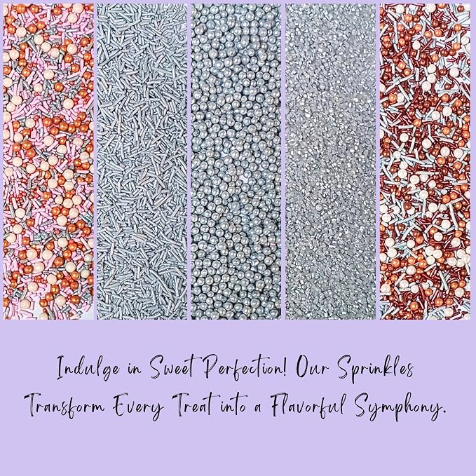Confect Edible Cake Sprinkles Mix – Silver, Bronze & White Pearls, Silver Jimmies, Sparkling Sugar – Dessert Toppings for Cakes, Cupcakes, Cookies & Baking Decoration | Vegan, Gluten-Free, Nut-Free, Soy-Free, Dairy-Free, Palm Oil-Free- 5 Oz