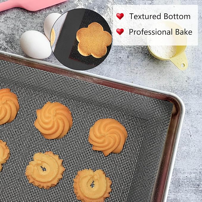 AMYONE Perforated Silicone Baking Mats, 2 PCS Gray Mesh Baking Mats for Half Sheet, Non-Stick Reusable Eclair Oven Liners for Homemade Bread/Pizza/Sugar Cookie 11 5/8" x 16 1/2", Deep Space Grey