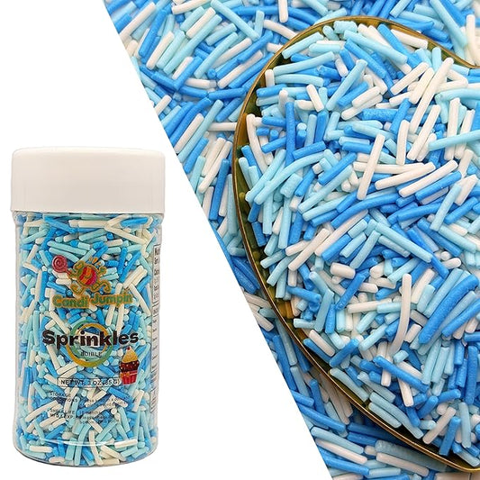 CandiJumpin Blue and White Jimmy Sprinkles, White and Baby Blue Sprinkles for Cake Decorating Edible Cake Jimmies Edible Crunchy Jimmies Ice Cream Toppings, Baby Shower Party Wedding Christmas Supplies 3 OZ