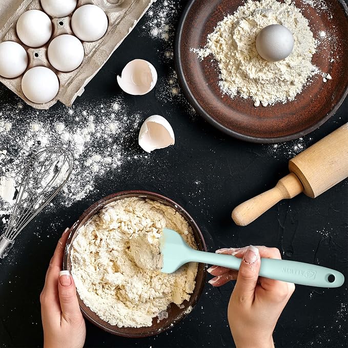 Silicone Spatula 3‑Piece Set Heat Resistant 600°F Non‑Stick Rubber Spatulas with Stainless Steel Core ALLWIN HOUSEWARE Large Spatula, Spoonula & Mini Spatula for Cooking & Baking, Macaron Navy