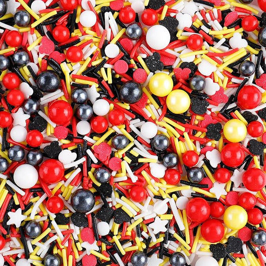 Mouse Sprinkles, Red Black Yellow White Cartoon Pearl Sprinkles Mix, 4.6oz | Classic Cartoon Color Themed Cake Decorations for Baking Topping, Ice Cream, Cookies, Cupcake Topper