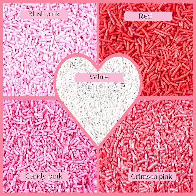 Confect Pink, Red, Blush Pink & White Jimmies Sprinkles Mix – Edible Baking Decorations for Cakes, Cupcakes, Cookies – Celebration & Birthday Sprinkles Set – Pack of 5 | Vegan, Gluten-Free, Nut-Free, Soy-Free, Dairy-Free , Handcrafted Sprinkle- 5 Oz
