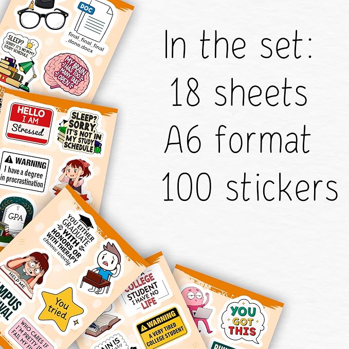 100Pcs College Stickers for Water Bottles, for Laptop, for Planners - Party Supplies for College - Gift for Women & Men