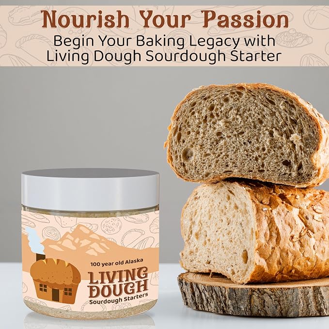 Living Dough -100 Year Old Alaska Sourdough Starter Culture - Active & Live Organic Sourdough Starter for Baking - For Artisan Bread, Pizza Dough, Waffles & More