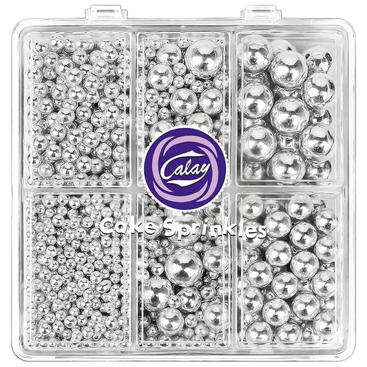 Sprinkles for Cake Decorating, 4 Sizes 4.76oz Silver Pearl Sugar Sprinkles with Nonpareils for Cake Cupcake Cookie Baking Dessert Donuts Topping
