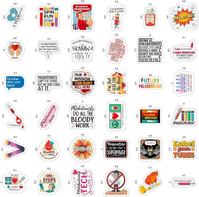 100Pcs Phlebotomy Stickers for Water Bottle, Laptop - Funny Phlebotomy Gifts for Phlebotomist - Phlebotomist Party Supplies & Decorations for Lab Week - Gift for Women & Men