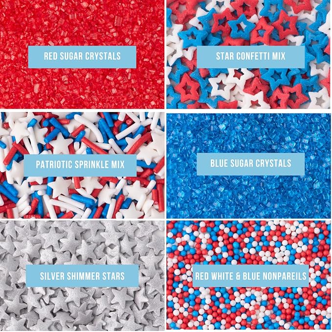 Sweets Indeed 4th of July Sprinkles 6 Cell Jar – Patriotic Nonpareils, Star Sprinkles, Jimmies and Sanding Sugar for Baking & Decorating Cupcakes, Cookies, Cakes & Desserts – 6.07 ounces