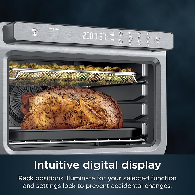Ninja Air Fryer & Toaster Oven | Prestige Smart XL Countertop Oven | Bakes up to 20 Cookies, Fits up to a 12lb Turkey | Pizza, Toast, Bake, Air Fry & Reheat | 1800 Watts | Stainless Steel | DT501 (Renewed)