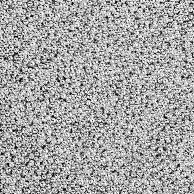 Silver Nonpareils Sprinkles, 2mm Edible Pearls for Cake Decorating, 4.6oz Mini Sugar Candy Pearls for Baking, Cupcake, Cookie, Ice Cream Toppings, Wedding Party Christmas Winter Holiday Supplies