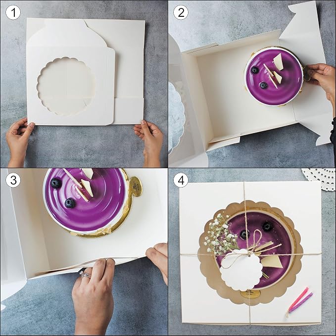 White Cake Boxes with Window (Pack of 10) - Bakery Boxes for Cakes, Brownies, Donuts, Cookies, Cupcakes, Chocolates, Desserts: Size 10x10x5 inches