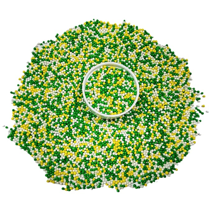Sentovac 2mm Yellow Green and White Nonpareils Pearl Sugar Sprinkles for Cake Decorating Edible Cake Cupcake 1 Bottle 3.88oz/110g Sprinkles for Decorating